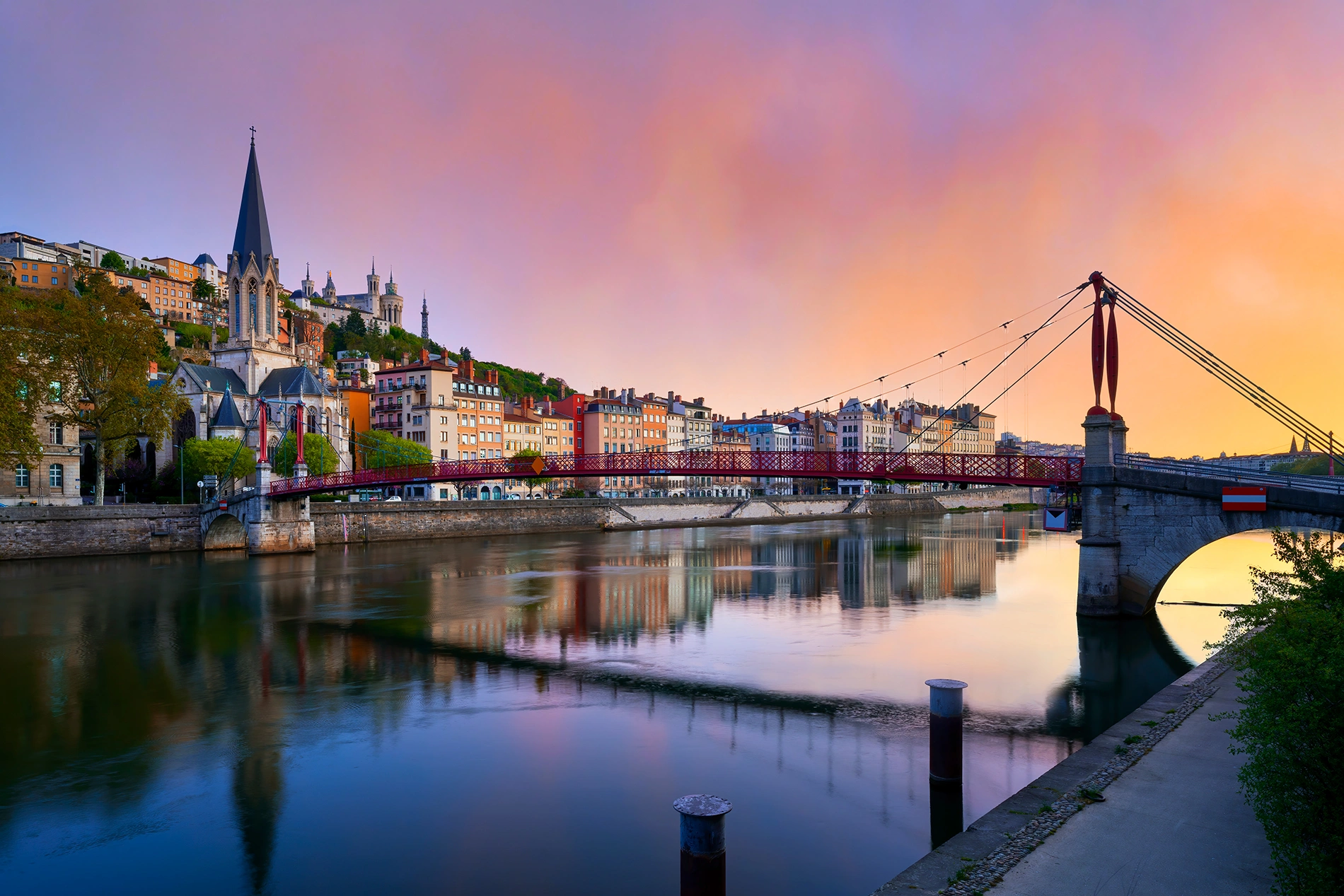 European city skyline at dusk